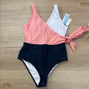 Cupshe Pink, White, and Navy One Piece Swimsuit